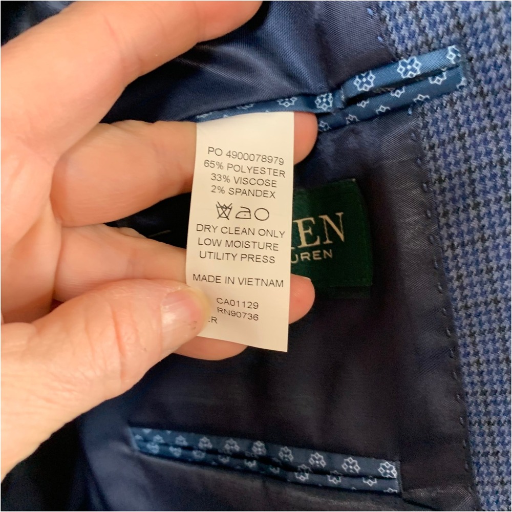 Lauren Ralph Lauren Blue/Black Houndstooth Pattern Polyester Blend Blazer 42R - Picture 8 of 11